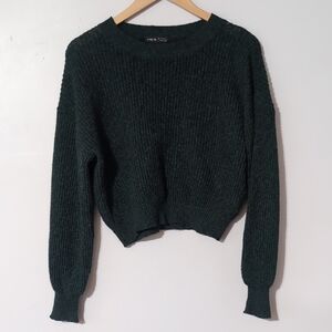 Dark Green Knit Cropped Sweater